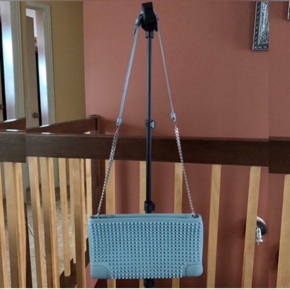 Auth CHRISTIAN LOUBOUTIN Purse LOUBIPOSH Spiked Crossbody Shoulder Bag Blue - Picture 2 of 13